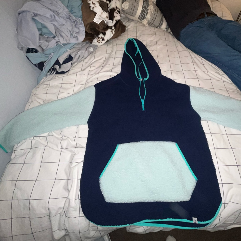 lands end dual blue quarter zip fluff